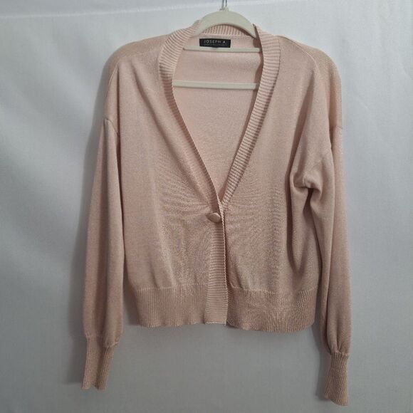 Joseph A Womens Sparkly Metallic Light Pink Slouch Sweater One Button Cardigan - Picture 1 of 10